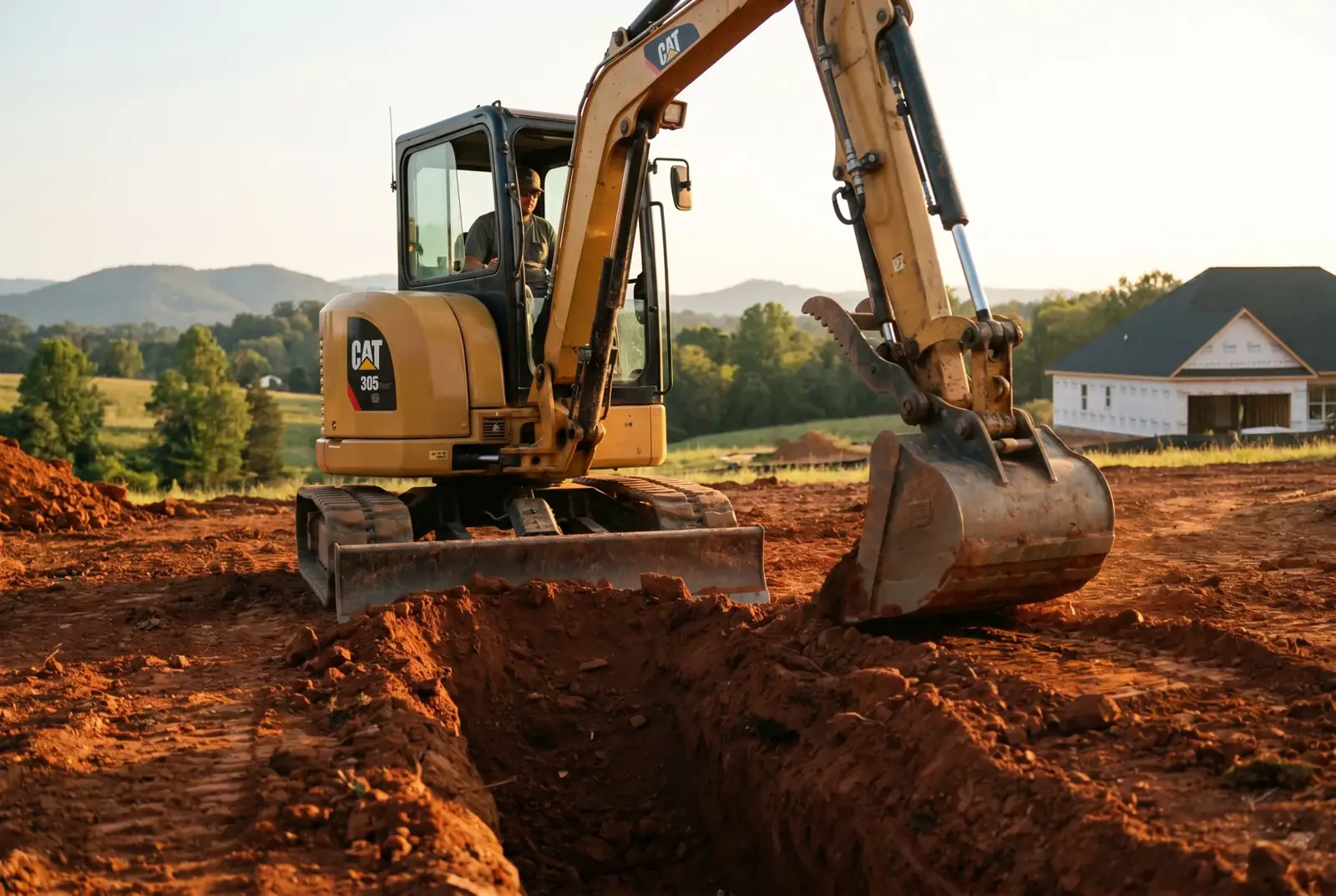 Excavation work preparing a site in East Tennessee red clay